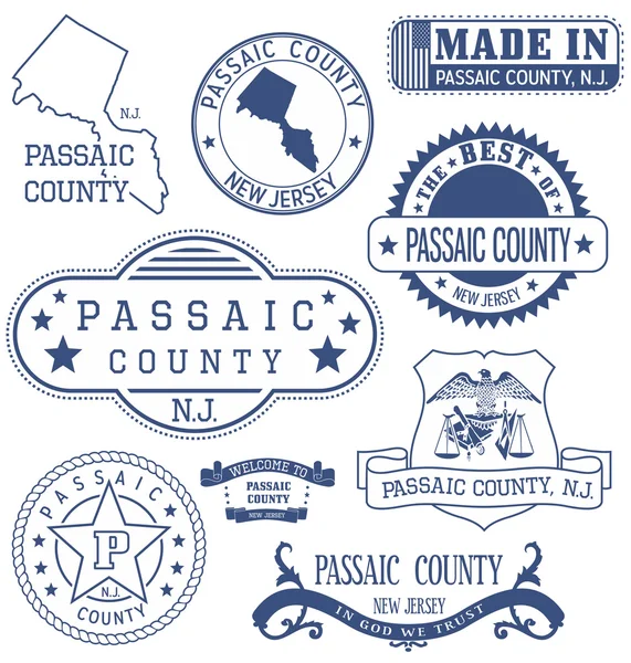 Passaic comté, NJ, génériques timbres et signes — Image vectorielle