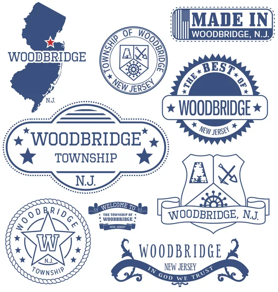 Woodbridge İlçesi, Nj, genel pulları ve işaretleri — Stok Vektör