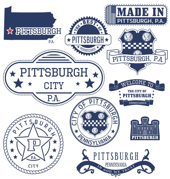 Város Pittsburgh, Pa, általános bélyegek és jelek — Stock Vector