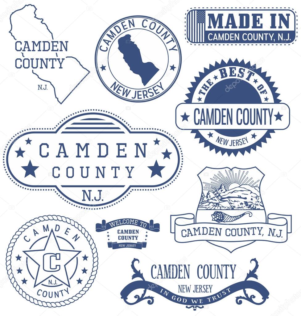 Camden county, New Jersey. Set of generic stamps and signs.