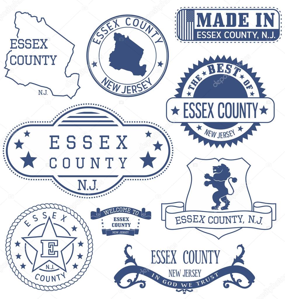Essex county, New Jersey. Set of generic stamps and signs.
