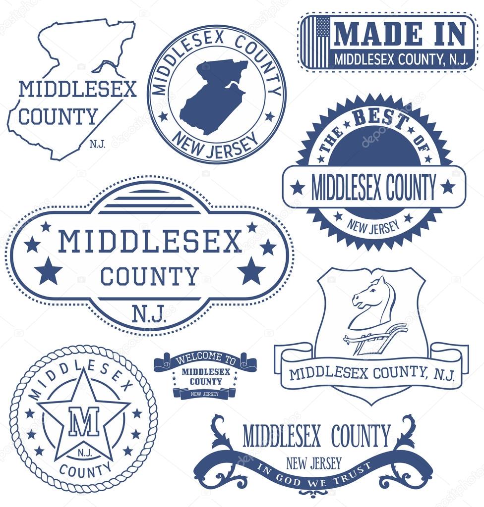 Middlesex county, New Jersey. Set of generic stamps and signs.