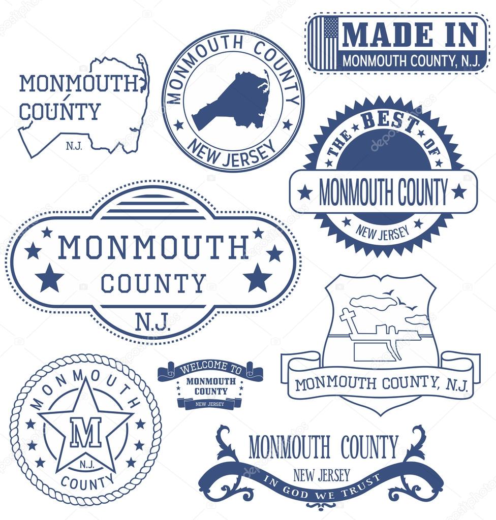 Monmouth county, New Jersey. Set of generic stamps and signs.