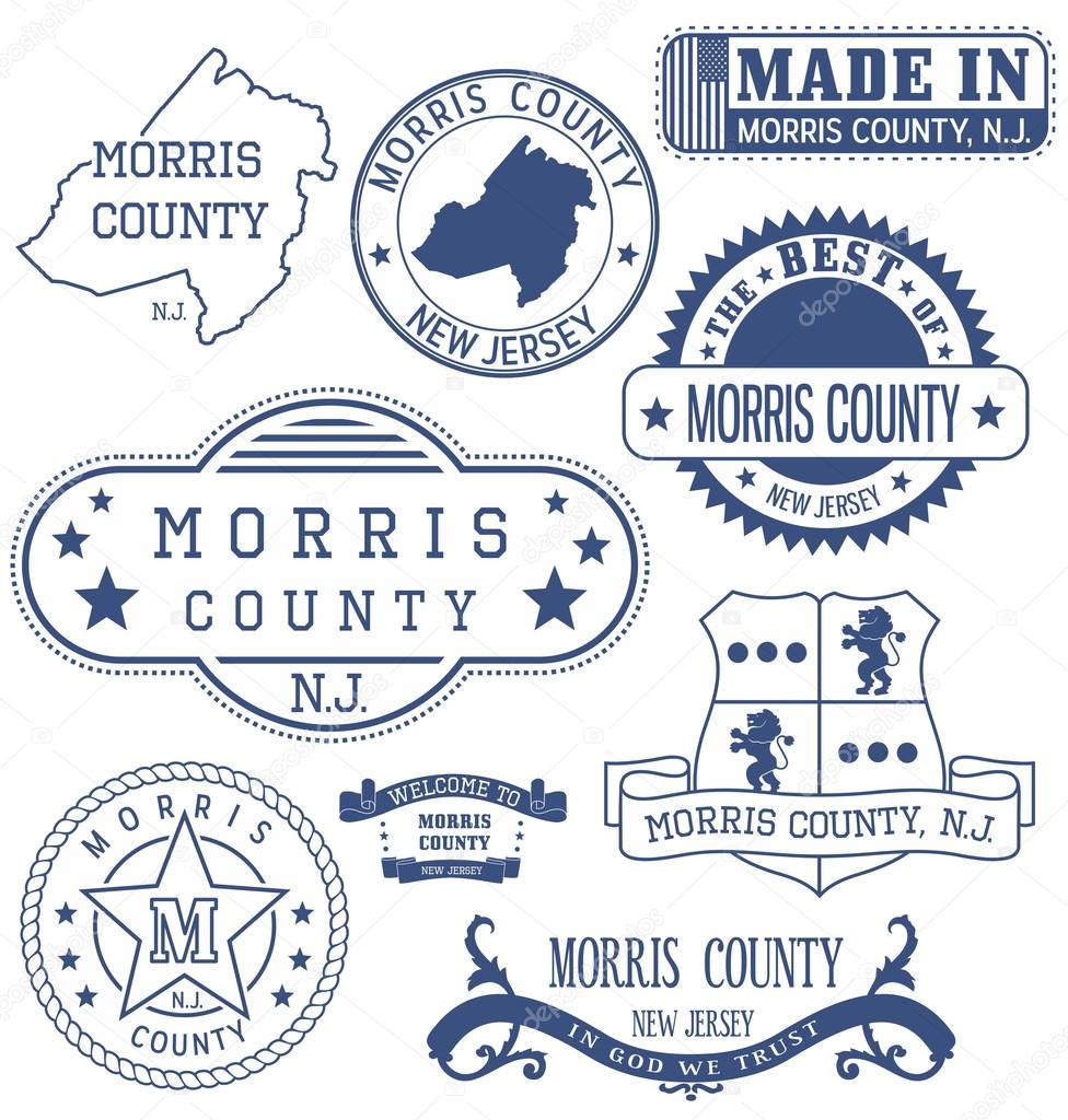 Morris county, New Jersey. Set of generic stamps and signs.