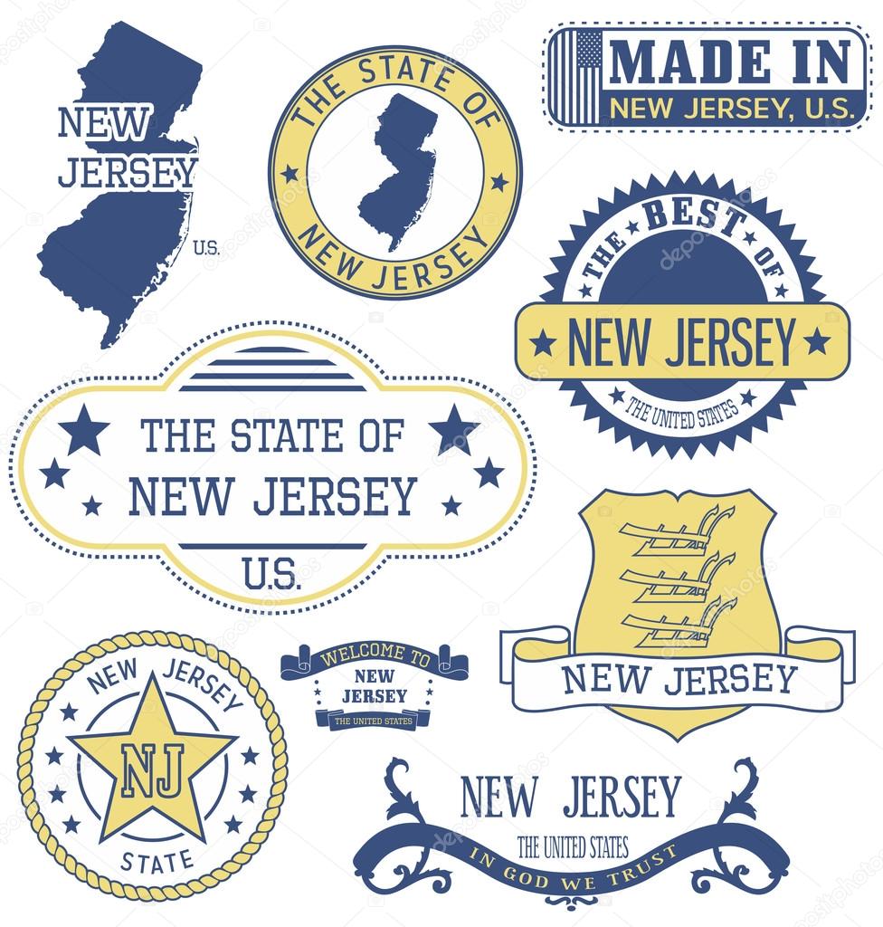 New Jersey. Set of generic stamps and signs.