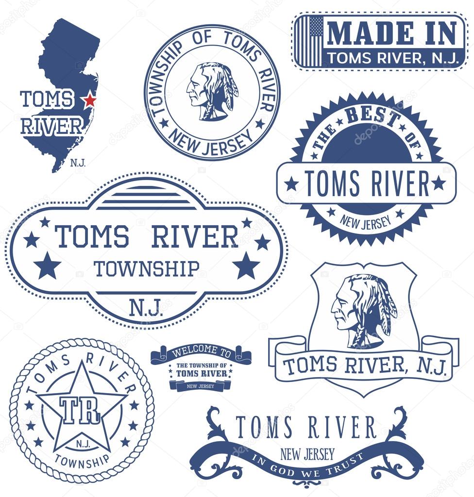 Toms River township, New Jersey. Set of generic stamps and signs.