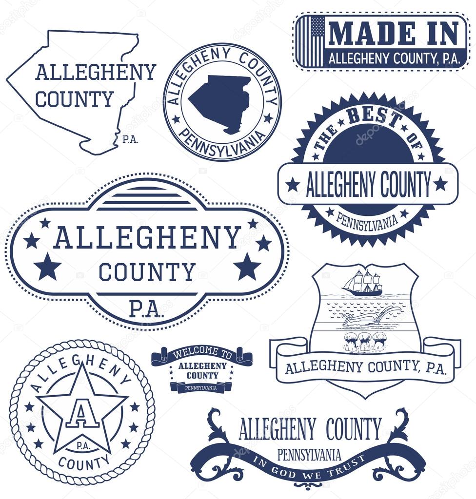 Allegheny county, Pennsylvania. Set of generic stamps and signs.