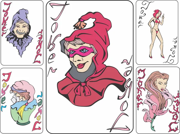 Conjunto de cartas de jogo com brincalhões como bruxas — Vetor de Stock