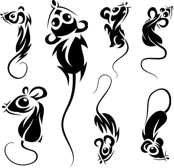 Set of comic black mice — Stock Vector