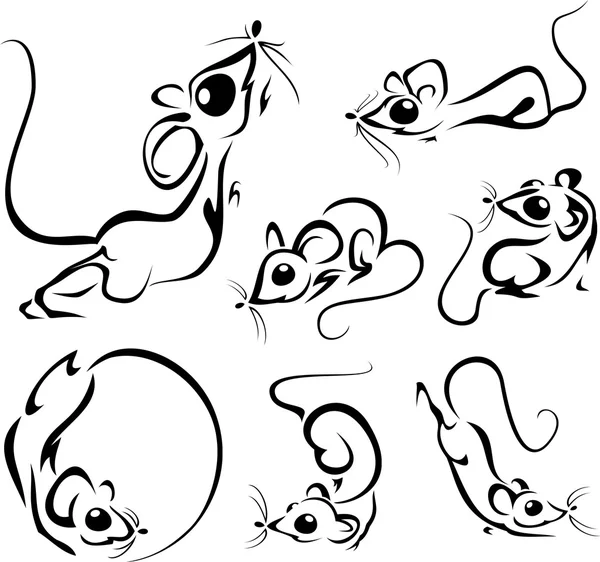 Ensemble de souris drôles contour — Image vectorielle