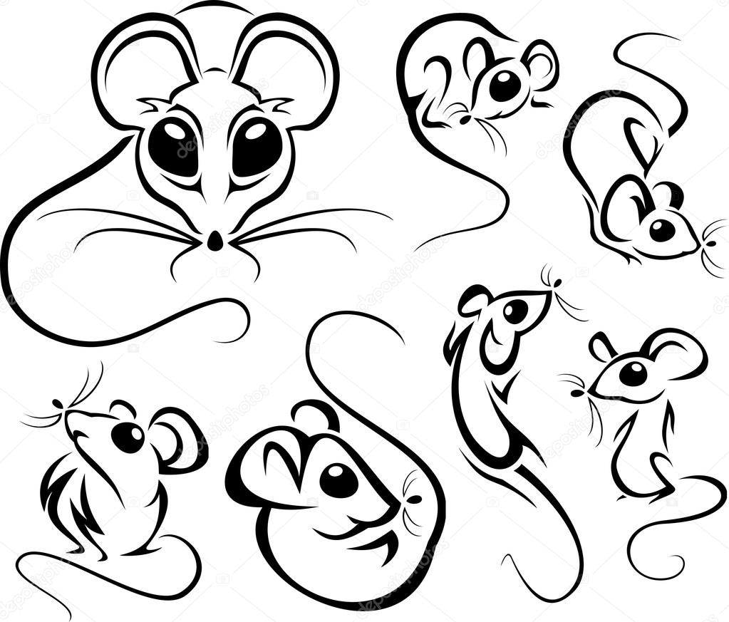 Set of outline cute mice
