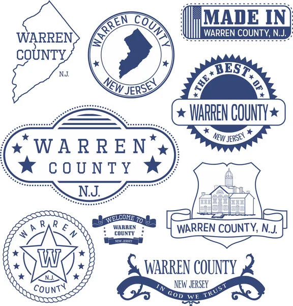 Warren county, Nj, generieke stempels en tekenen — Stockvector