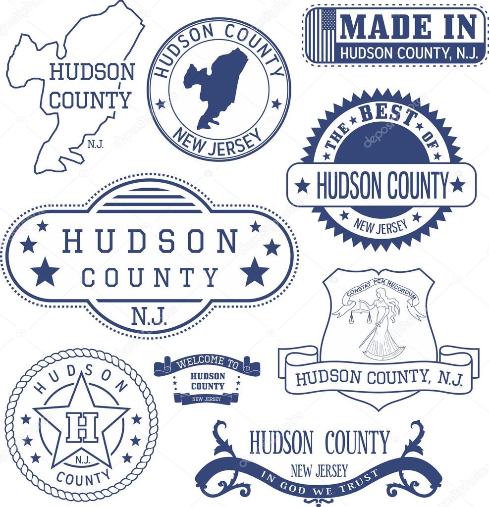 Hudson county, New Jersey. Set of generic stamps and signs.