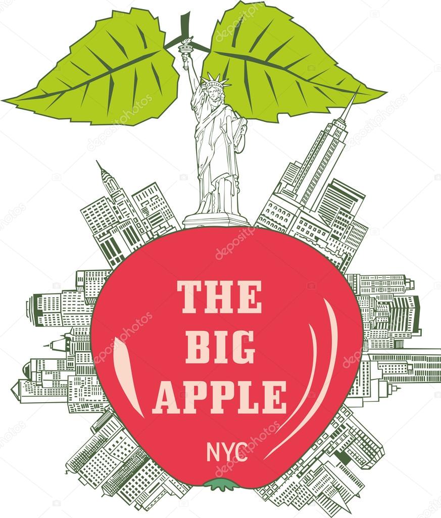 The Big Apple, New York City. The generic emblem of New York as apple with skyscrapers.