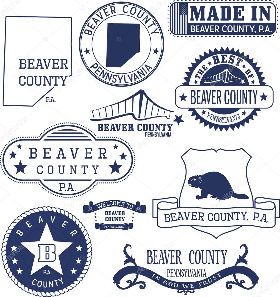 Beaver county, Pennsylvania. Set of generic stamps and signs.