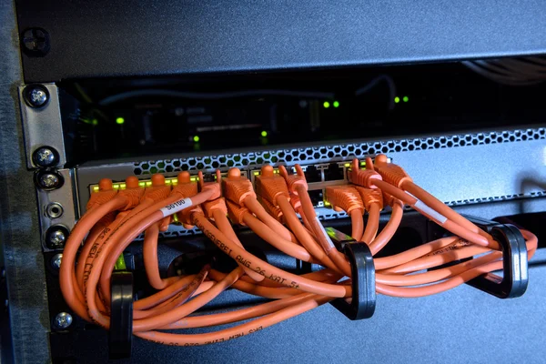 Інтернет перемикач з кабелями Ethernet — стокове фото