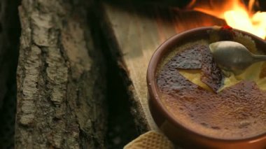 Fransız Creme brulee closeup