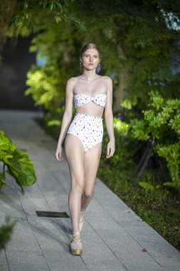 A model walks the runway for Verdemelon Swimwear Summer collection 2021 fashion show during Destination Colombia 2020 at the Miami Design District in Miami, FL on November, 14th 2020