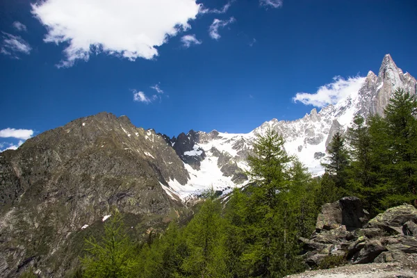 Toppar i snö och glaciären i närheten Chamonix — Stockfoto