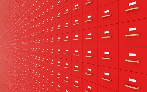 Wall of Red filing cabinets — Stock Photo, Image