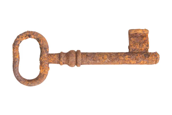 Stary zardzewiały klucz na białym tle — Zdjęcie stockowe