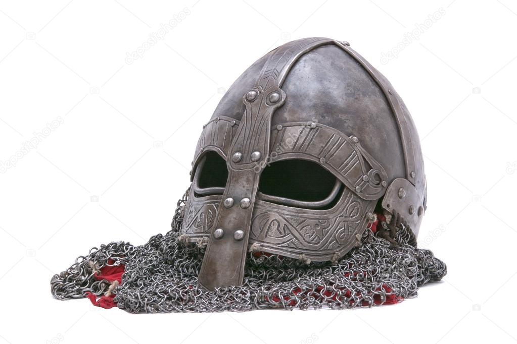 Viking helm op een witte achtergrond  Stockfoto  neryx 