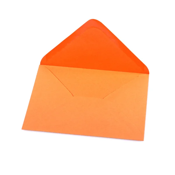 Abra o envelope laranja em um fundo branco — Fotografia de Stock