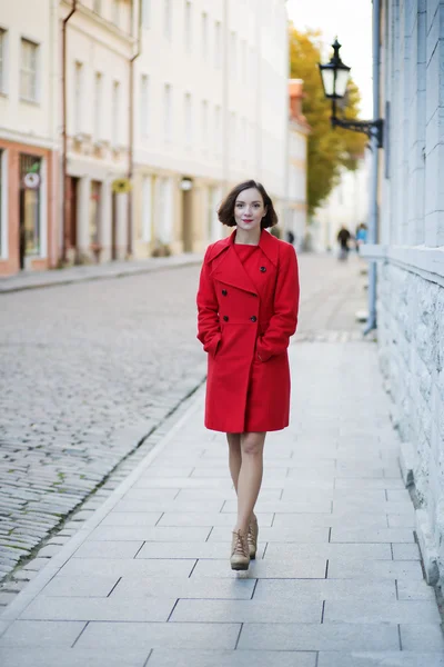 Woman walk by street in downtown area — Stock Photo, Image