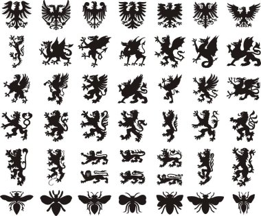 Heraldik elementler ayarlandı. Kartal, ejderha, aslan, arı
