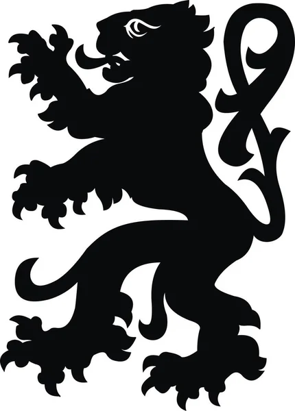 Heraldic lion vintage illustration. Black white silhouette