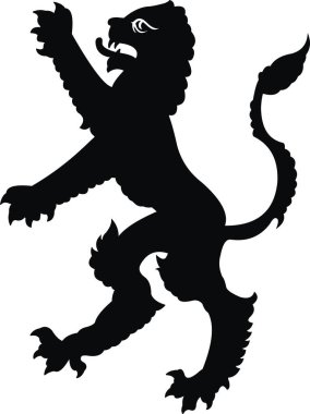 Heraldic lion vector illustration. Black white silhouette