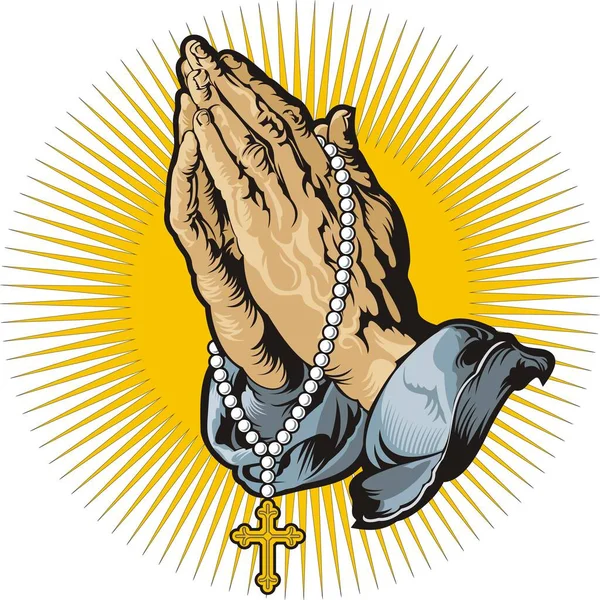 Praying Hands Rosary Shining — Stock Vector