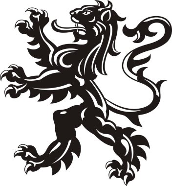 Heraldik aslan dövmesi. Siyah / beyaz siluet