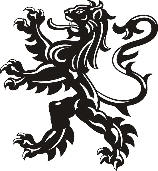 Tatouage Lion Héraldique Silhouette Noir Blanc — Image vectorielle