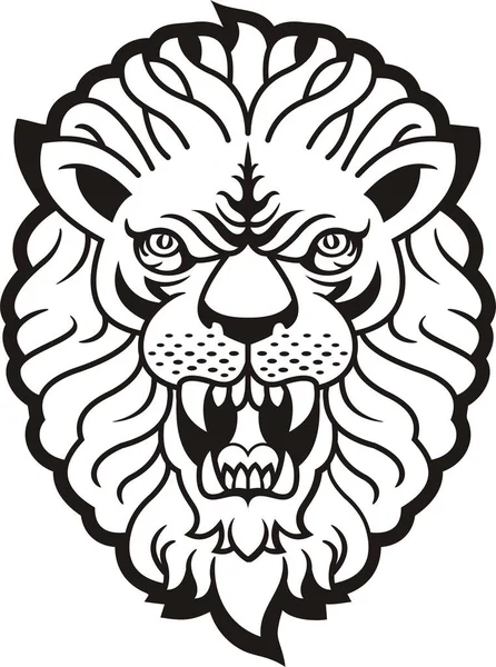 Lion Rugissant Tatouage Noir Blanc Silhouette — Image vectorielle