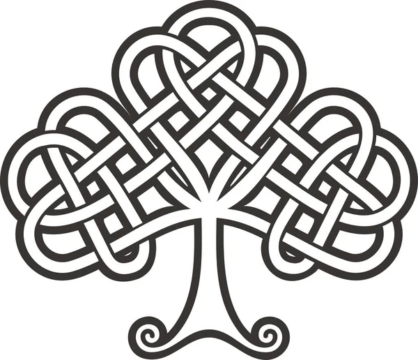 Shamrock 凯尔特装饰品纹身插图 黑色白色轮廓 — 图库矢量图片