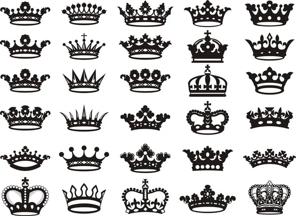 Геральдические Короны Черный Белый Силуэт — стоковый вектор