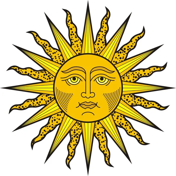 Shining Sun Face Heraldic Symol — Stock Vector