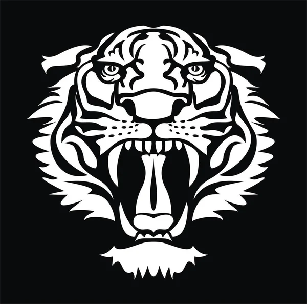 Illustration Silhouette Tigre Noir Blanc — Image vectorielle