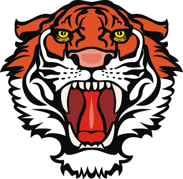 Βρυχηθμός Τίγρης Θυμωμένος Απεικόνιση Προσώπου — Διανυσματικό Αρχείο
