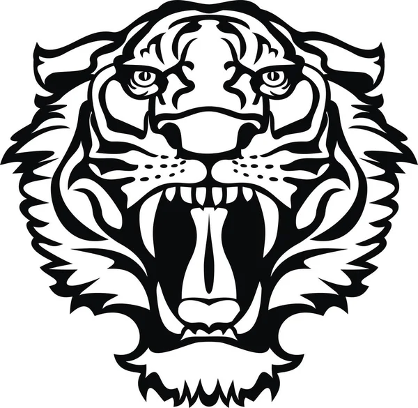 Tigre Rugissant Visage Colère Silhouette Blanche Noire — Image vectorielle