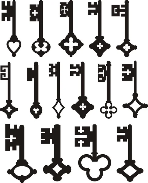 Vintage Keys Set Heraldic Elements Black Silhouettes — Stock Vector