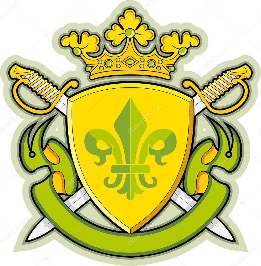 Shield, Ribbons, Crown ,Heraldry fleur-de-lys