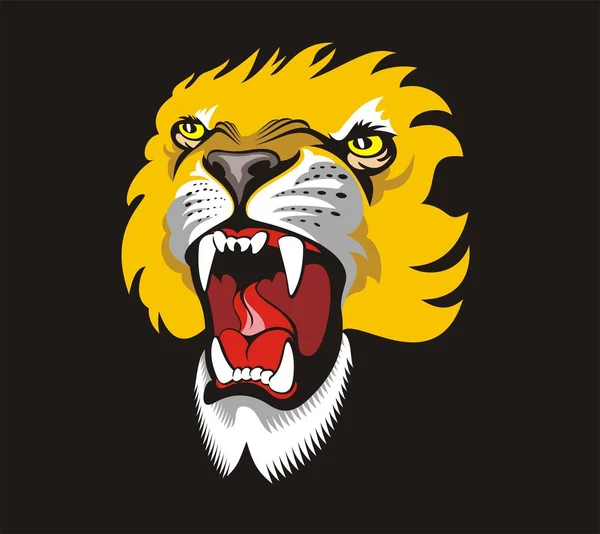 Gold Roaring Lion Angry Animal Grinning Face Print Dark Background — Stock Photo, Image