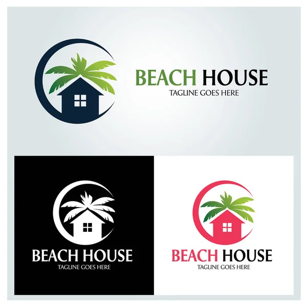 Modelo Design Logotipo Beach House Ilustração Vetorial —  Vetores de Stock