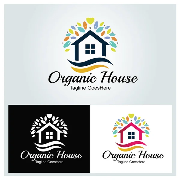 Organik House Logo Tasarım Şablonu Vektör Illüstrasyonu — Stok Vektör