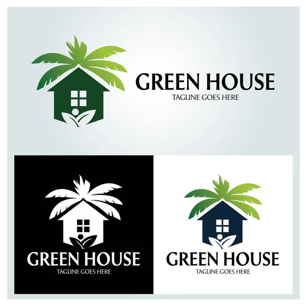 Ontwerp Van Het Logo Van Het Groene Huis Vectorillustratie — Stockvector