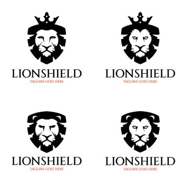 Lion Shield logo tasarım şablonu. Vektör illüstrasyonu