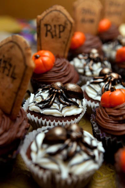 Halloween cup cake pumpkin spider trick or treat Stock Photo