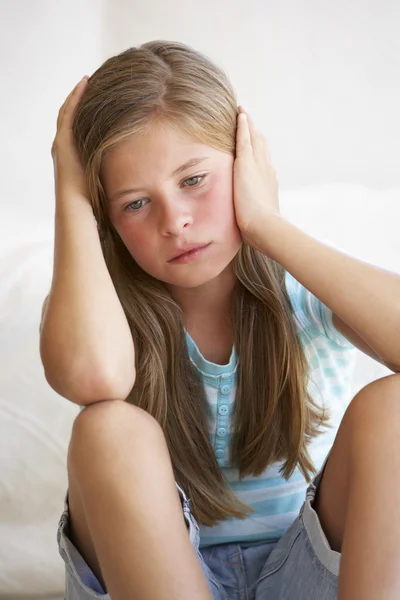 Unhappy Young Girl At Home — Stockfoto